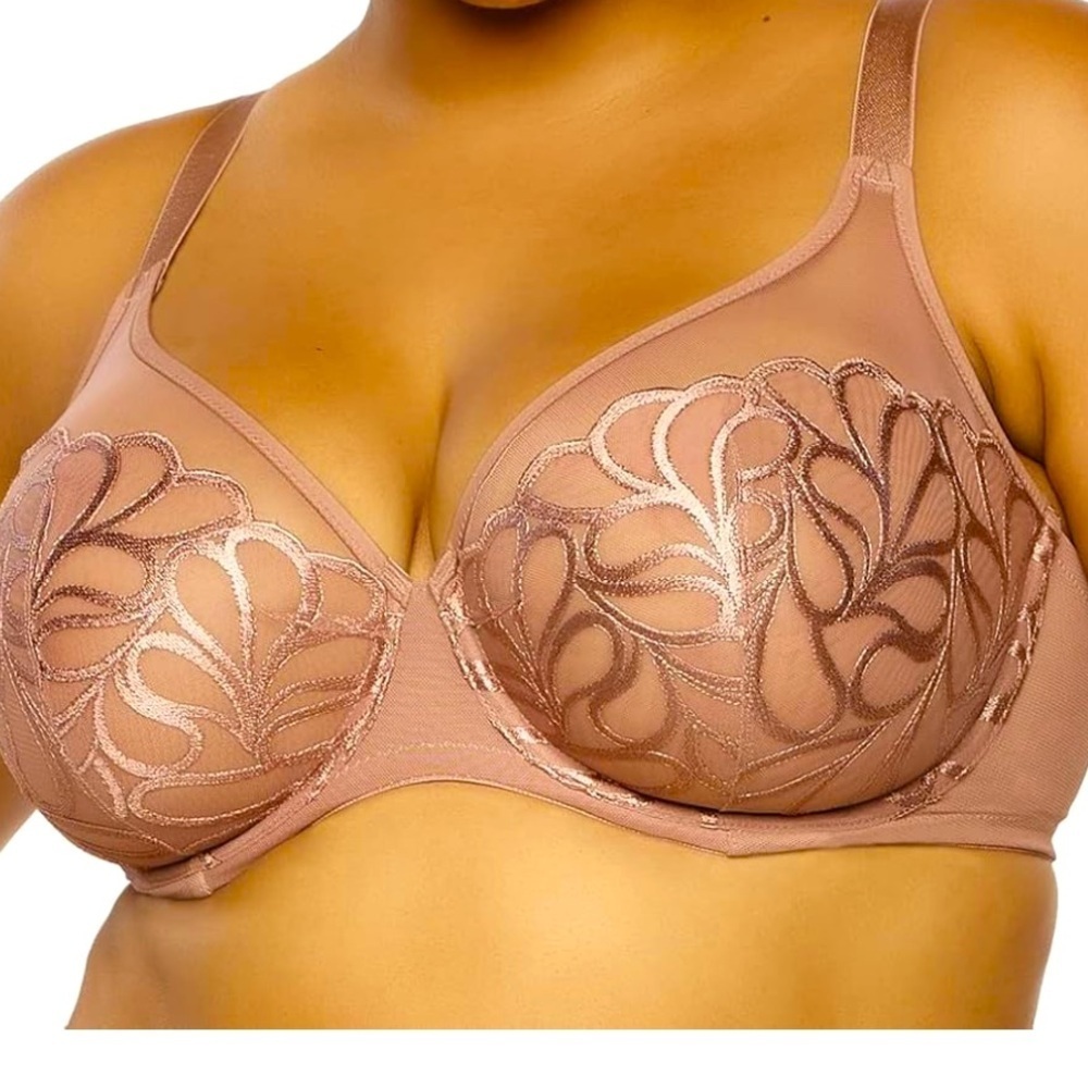 NWT Felina Paramour Lotus Embroidered Unlined Bra | Ultra-Light - Rose Tan 34G